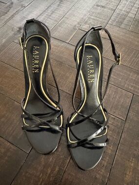 Lauren Ralph Lauren Black Strappy Ankle-Wrap Heels